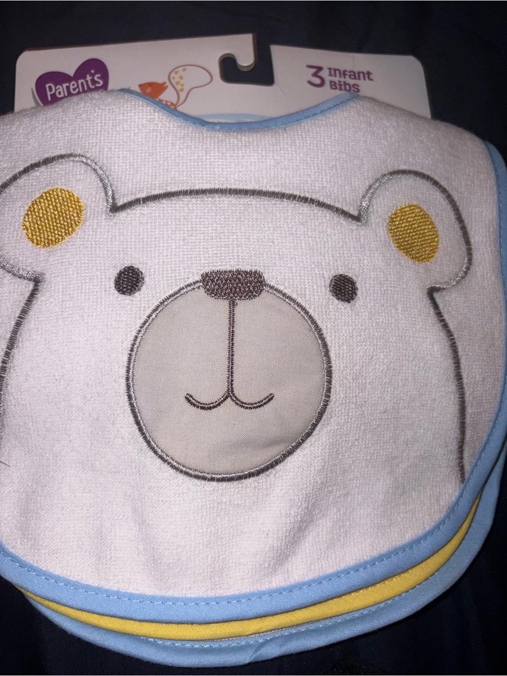 3-Pack Infant Bear Bibs in White and Blue